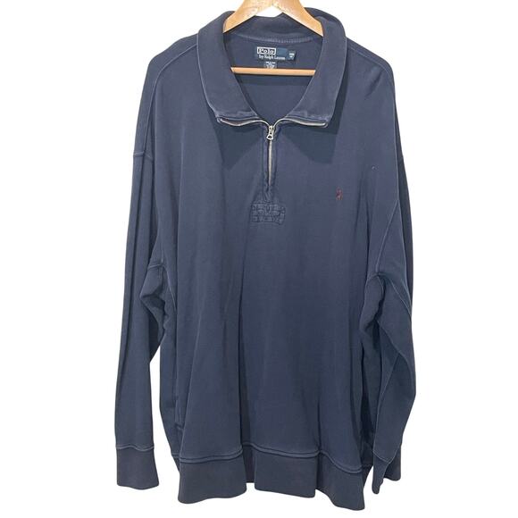Vintage Polo Ralph Lauren Quarter Zip Pullover Sweater Men 3XB Navy Blue Cotton - Picture 1 of 6